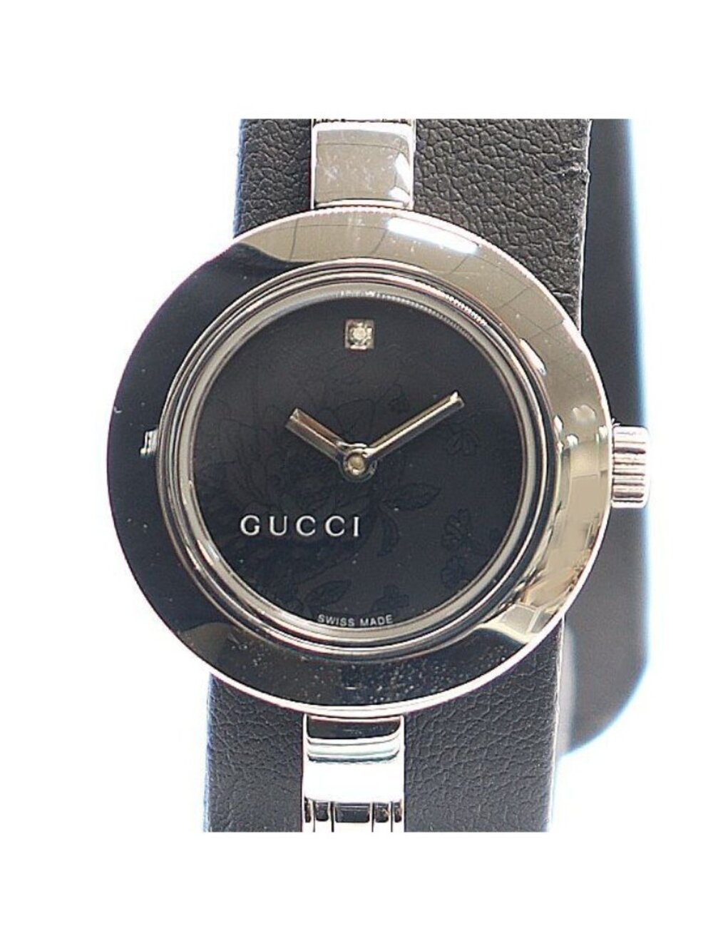 Gucci Bangle Watch Diamond 105 Floral Black Dial